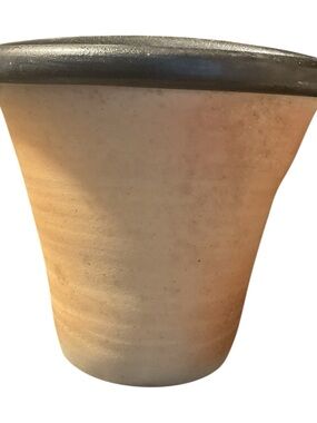 Rustic Cream Ceramic Planter with Black Rim-Buck Pottery